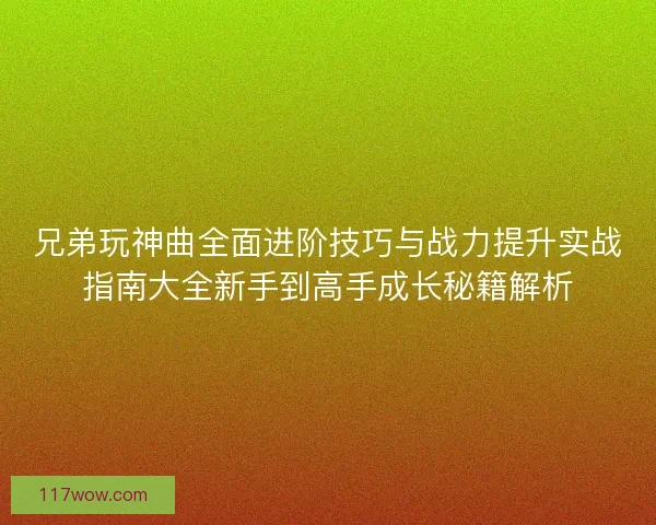 兄弟玩神曲全面进阶技巧与战力提升实战指南大全新手到高手成长秘籍解析